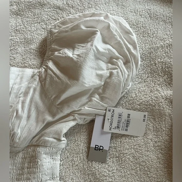 Nordstrom BP White Smocked Mini Dress with Puff Sleeves Juniors Size Small - Picture 4 of 16